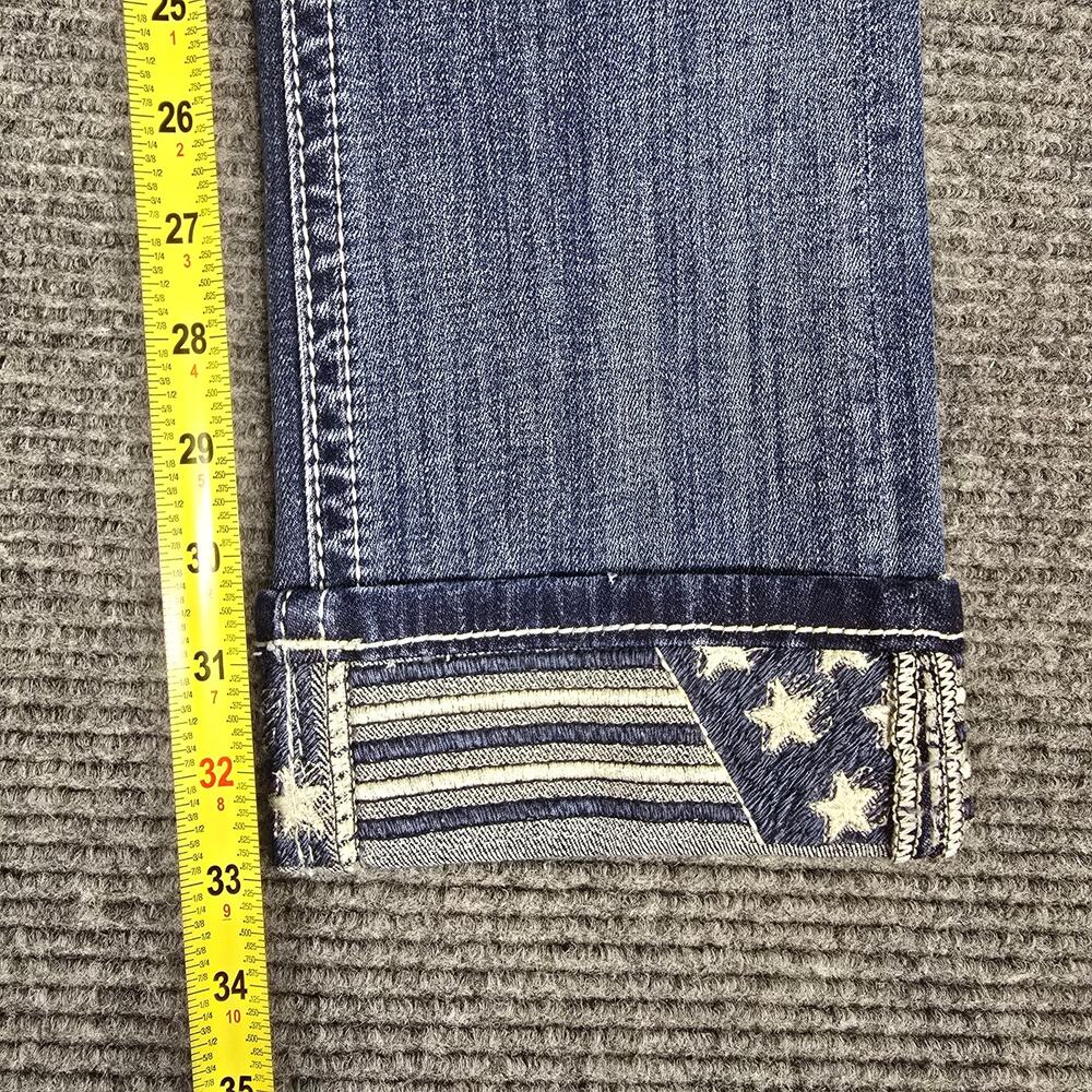 Miss Me Jeans Womens 25 Tall Mid Rise Straight Blue American Flag Stars Cuff - Picture 9 of 9